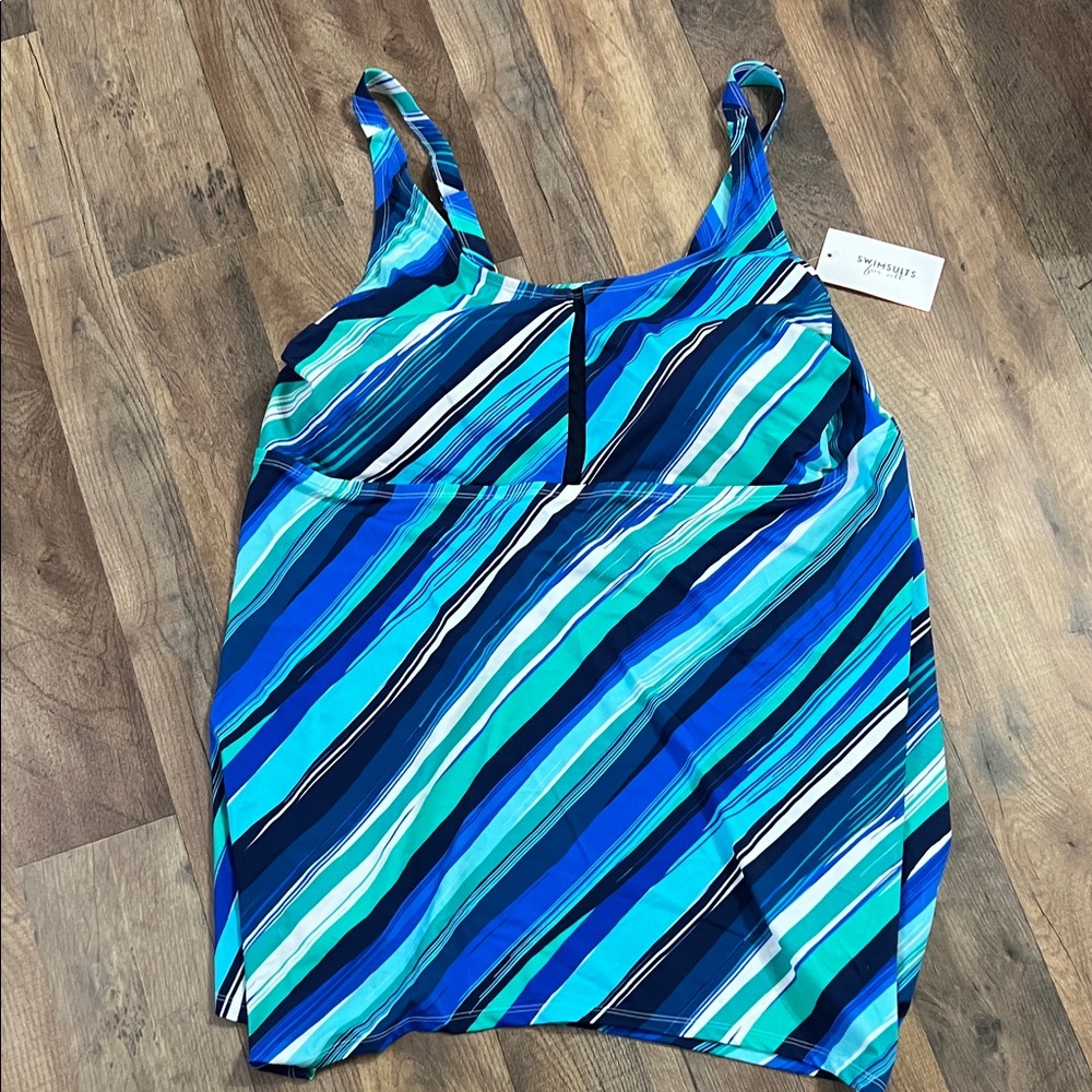 NWT Swimsuits for all Striped Blue and Green Tankini padded Top sz 26